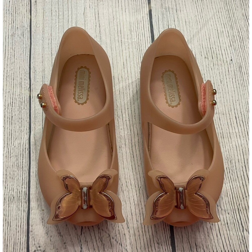 Pale Pink Butterfly Mini Melissa Little Girl Toddler Sandals Shoes, Size 7